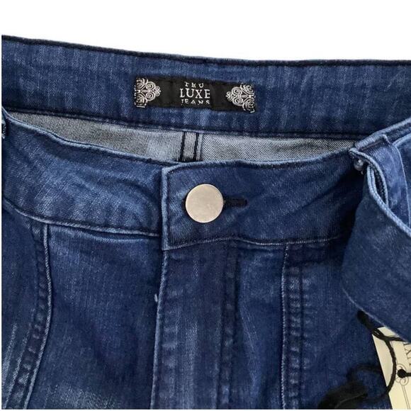 Tru Luxe Jeans Blue Medium Wash Denim Belt High Rise Flare Leg Jeans Size 26 - Picture 8 of 11